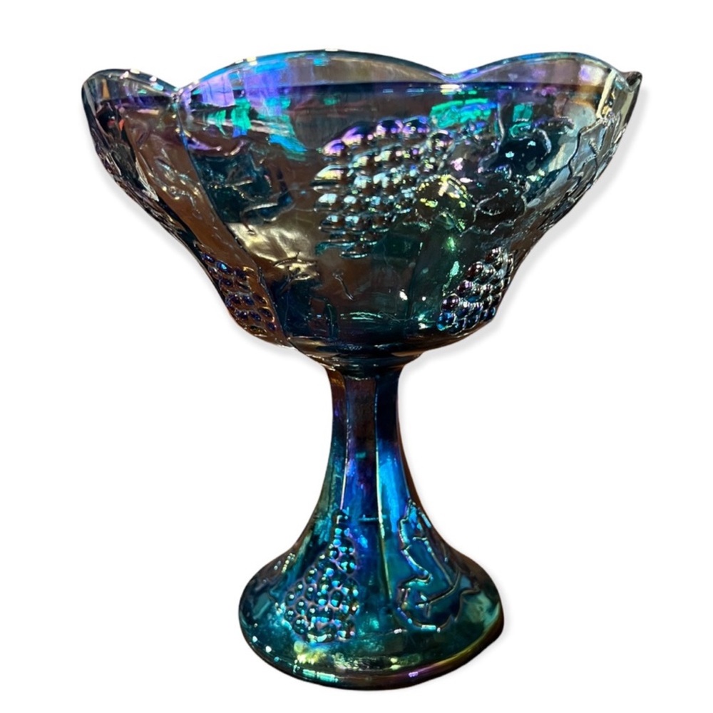 Vintage Indiana Glass ~ Harvest Grape 🍇 Blue 💙 Carnival Compote with Lid… - Picture 11 of 14